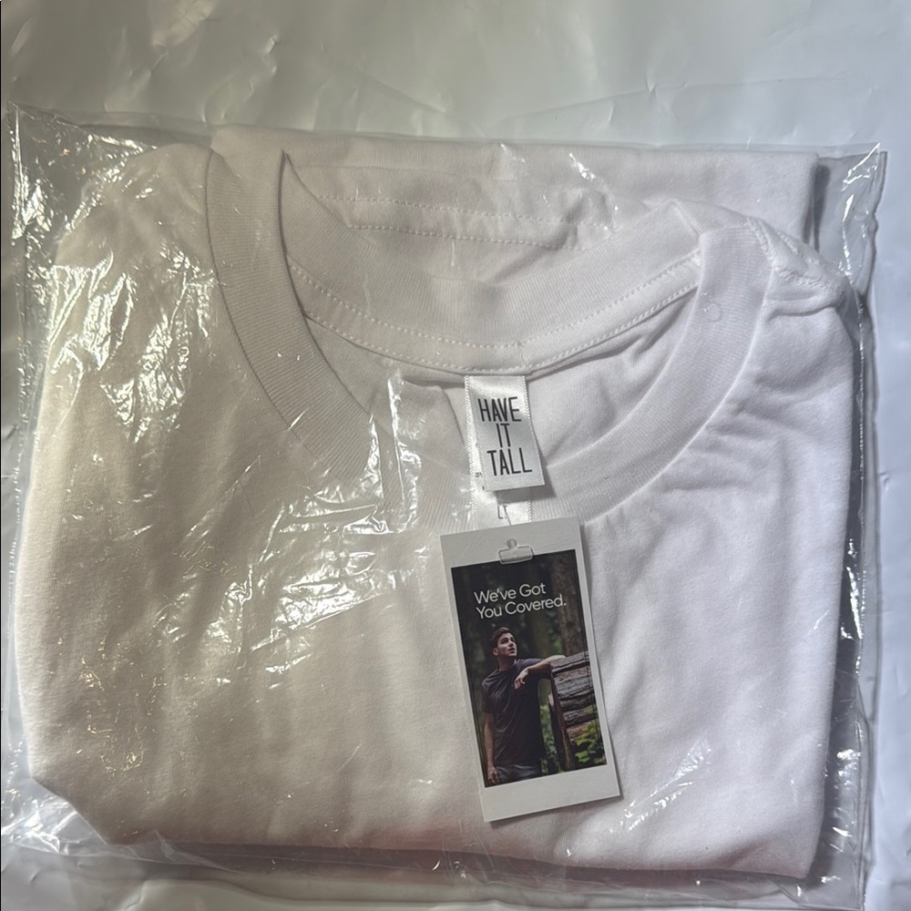 NWT Have It Tall White Short Sleeve Tee Crew Neck Basic Solid Casual Size L Tall
